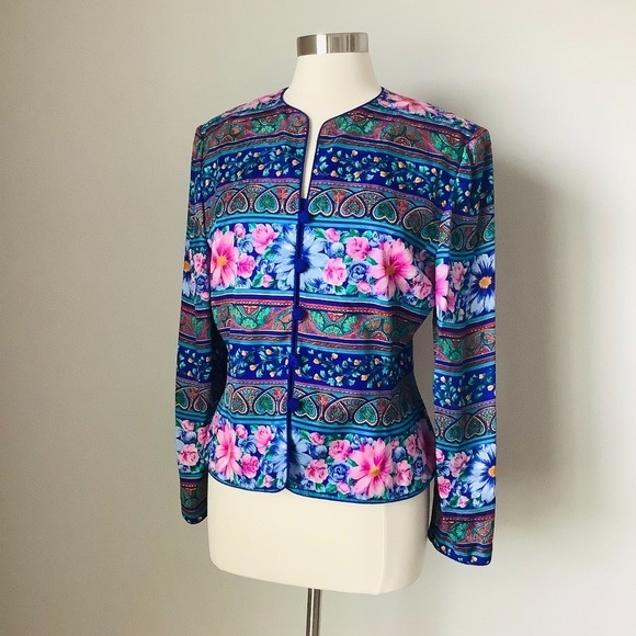Vintage Adrianna Pappell New York 100% Silk Floral Blazer Jacket Size 10 - Picture 4 of 16